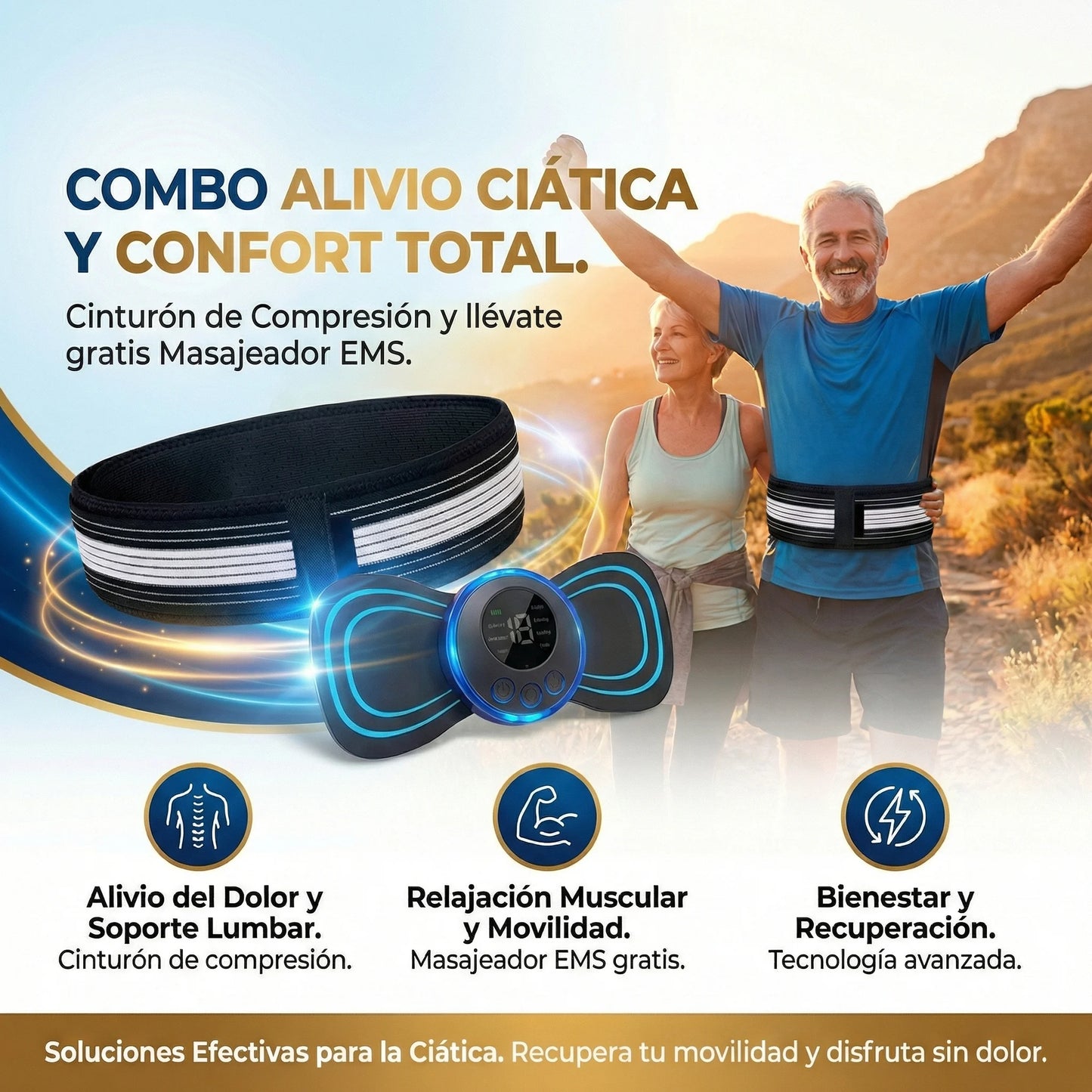 Combo Alivio de la Ciática: Cinturón de apoyo + Masajeador EMS